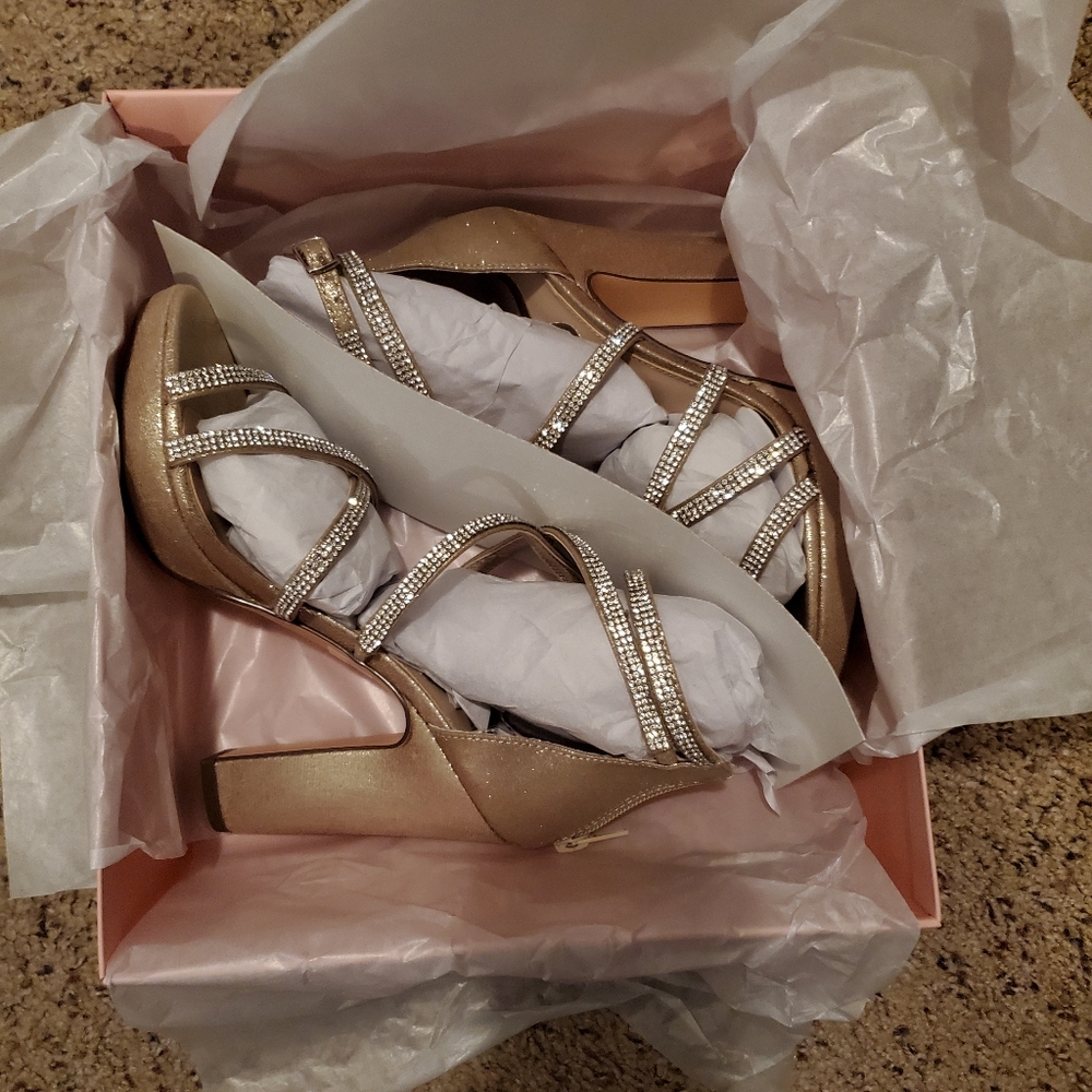 Nina - size 7M Suzy taupe jeweled strappy heels